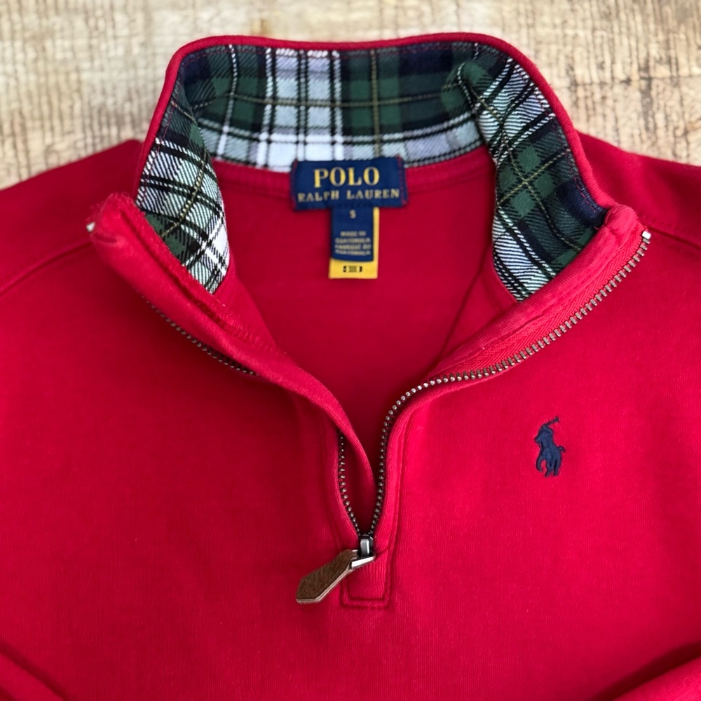 Polo Ralph Lauren Red Quarter-Zip with Tartan Collar